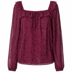 Trixxi Burgundy Ruffle Peasant Blouse Women’s Size L Boho Long Sleeve Top
